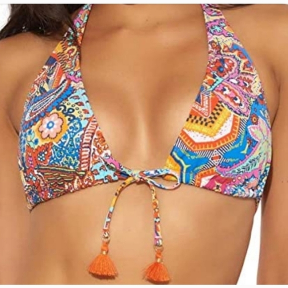 Bleu Rod Beattie Groovy Baby Triangle Paisley Bikini Top, Multicolor, Size 12 - Picture 1 of 6